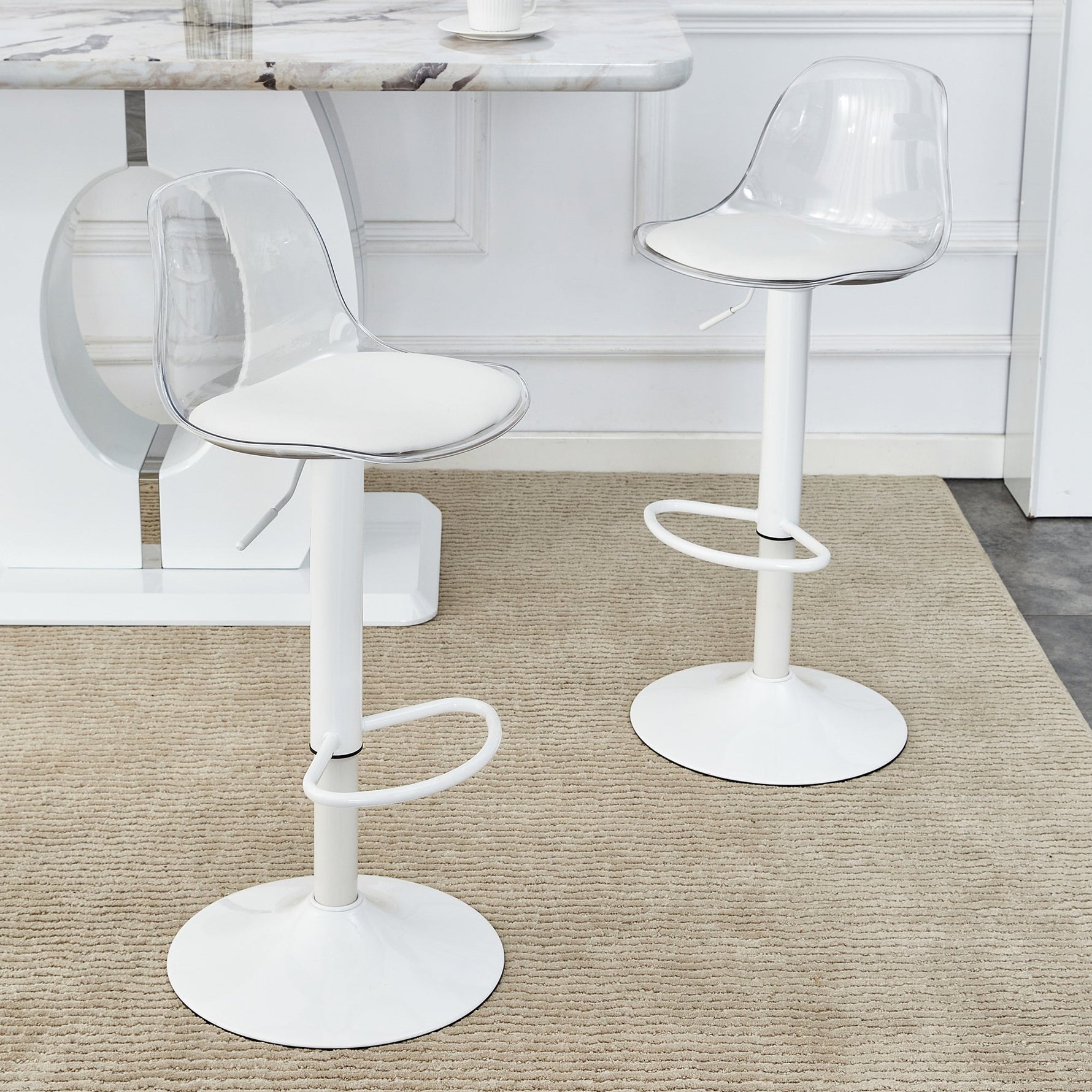 Adjustable Beam Chair (2-Pack) Swivel & Height Adjustable - Transparent/White