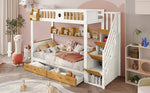 Bunk Bed 90x200cm Storage Stairs Drawers Pine/MDF White+Natural