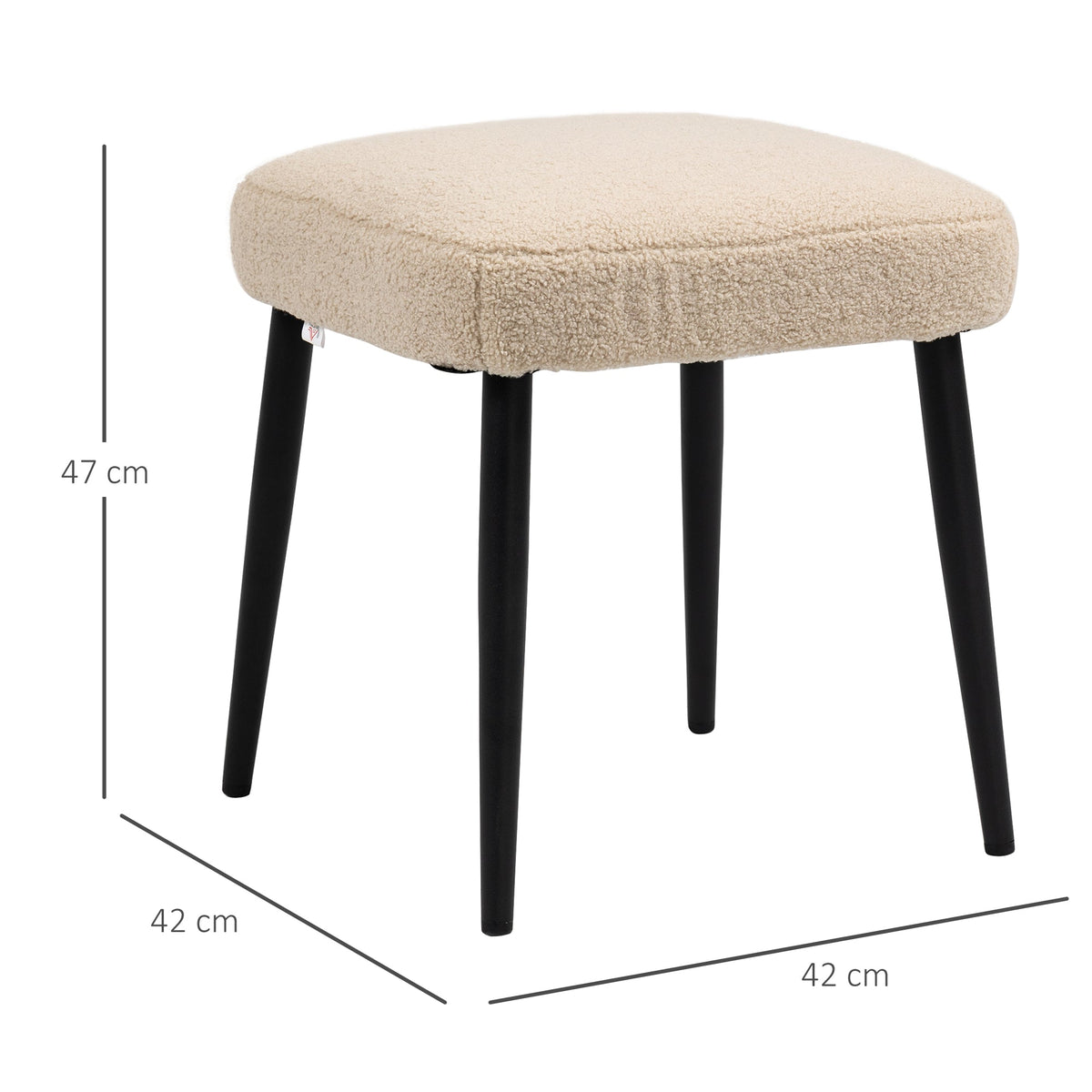 Footstool Square Stool Dressing Stool Steel Legs Cashmere Look Beige
