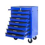Rolling Tool Cabinet with 7 Drawers, Ball Bearing Slides, Steel Black & Blue
