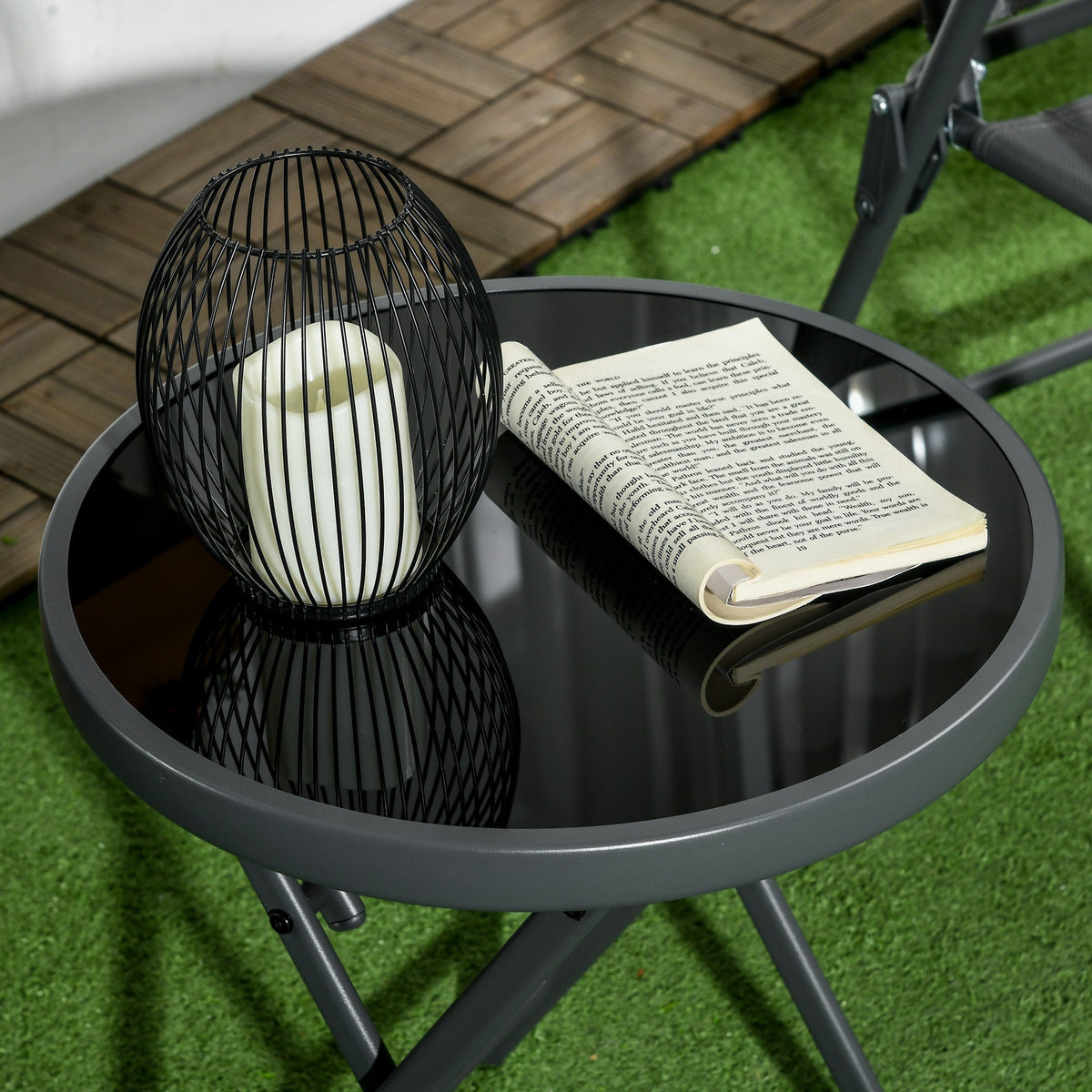 Outsnuuy Folding Table, Glass Top, 45x50cm, Black