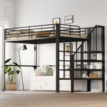 Loft Bed 140x200 Sturdy Storage Stairs, Metal