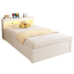 Sofa Bed 90x200cm with Storage & LED Light, Solid Wood, White
