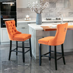 Barstools Set of 2 Button Tufted Velvet Wooden Legs - Orange