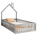 House Bed 90x200 cm Children Bed Slatted Base Pine Wood Grey