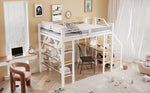 Loft Bed, 140x200cm with Storage Shelf, Desk, Wardrobe, Safety Steps, Iron, White