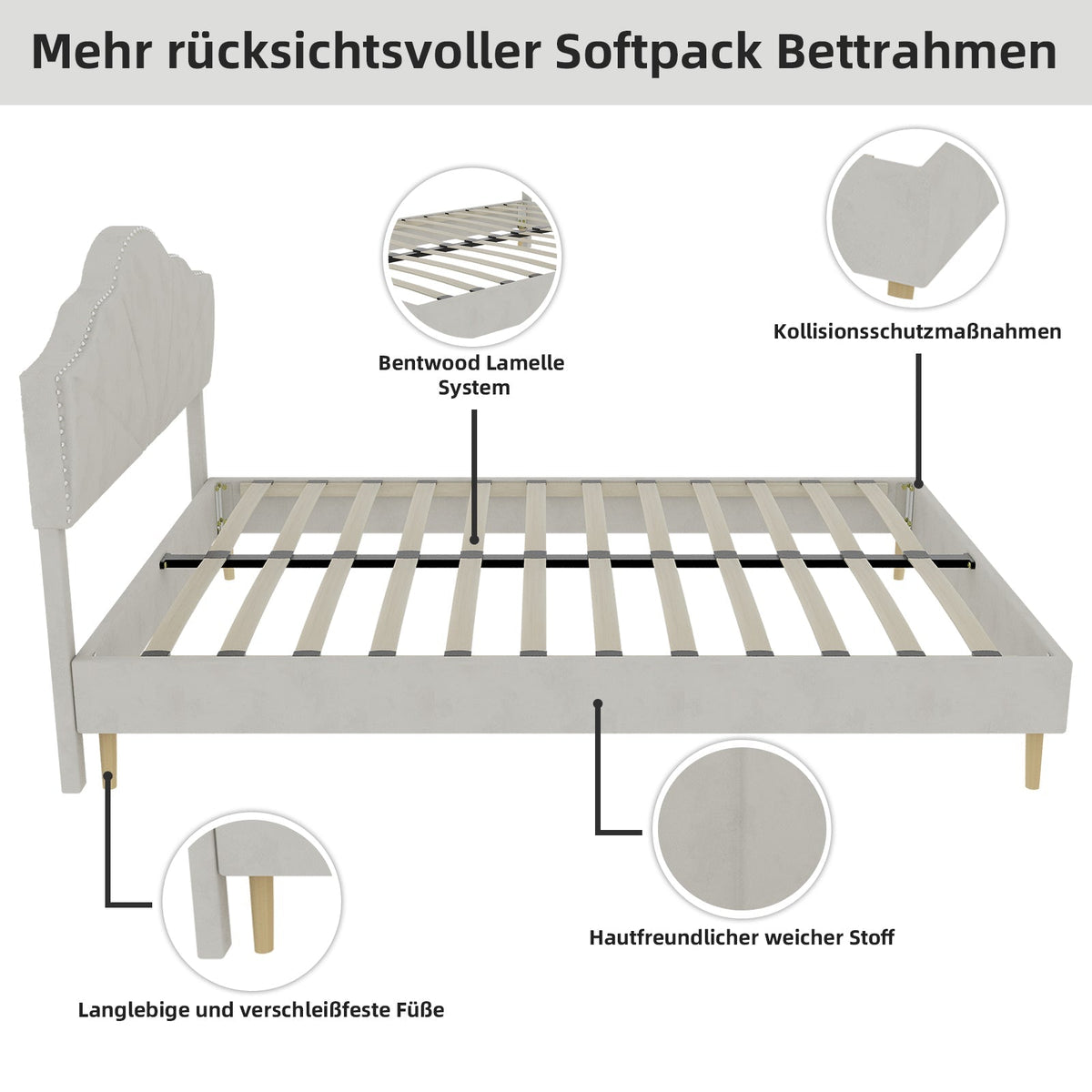 Modern Minimalist Soft Bed, Comfortable Headboard, 140*200CM, Beige