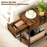 Side Table with Open Compartment and Drawer, Metal Legs, Wood, Brown