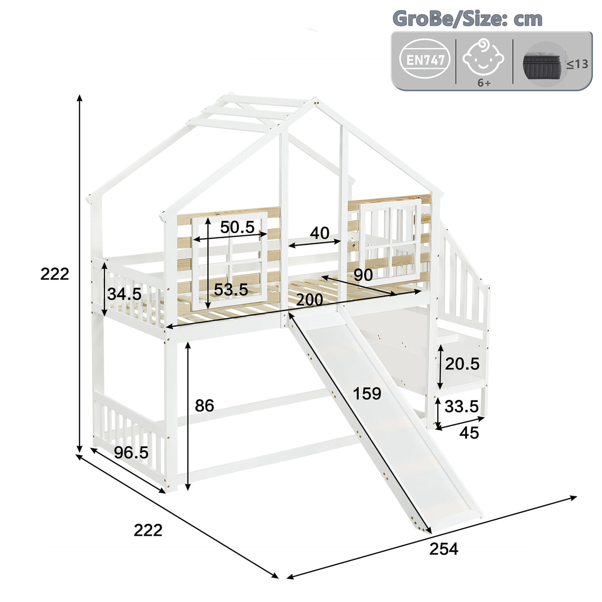 Bunk Bed with Slide & Stairs - Kids Cabin Bed, White Solid Wood