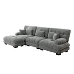 Luxury Modular Corner Sofa - Oversized L-shaped Cloud Couch with Ottoman, Chenille Grey