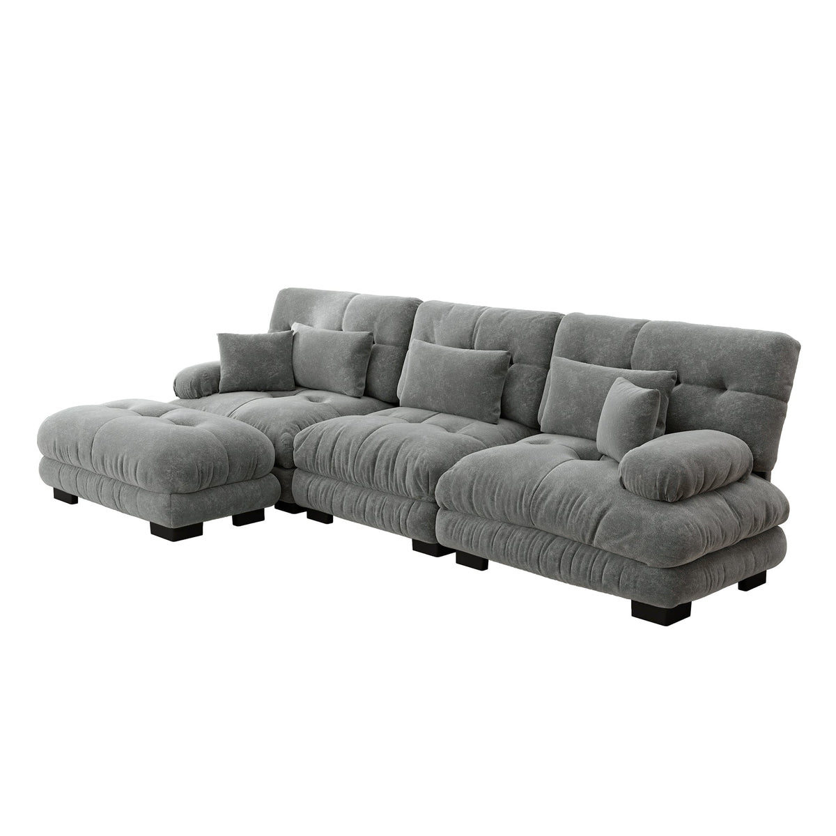 Luxury Modular Corner Sofa - Oversized L-shaped Cloud Couch with Ottoman, Chenille Grey