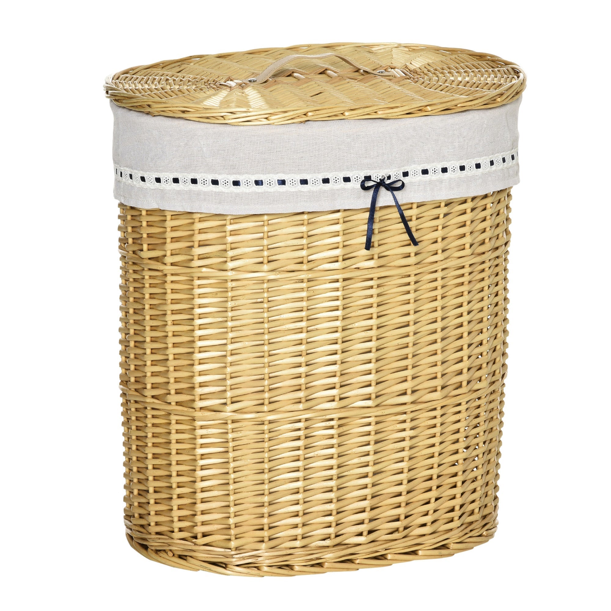 Laundry Basket 100L, with Lid, Wicker, Natural