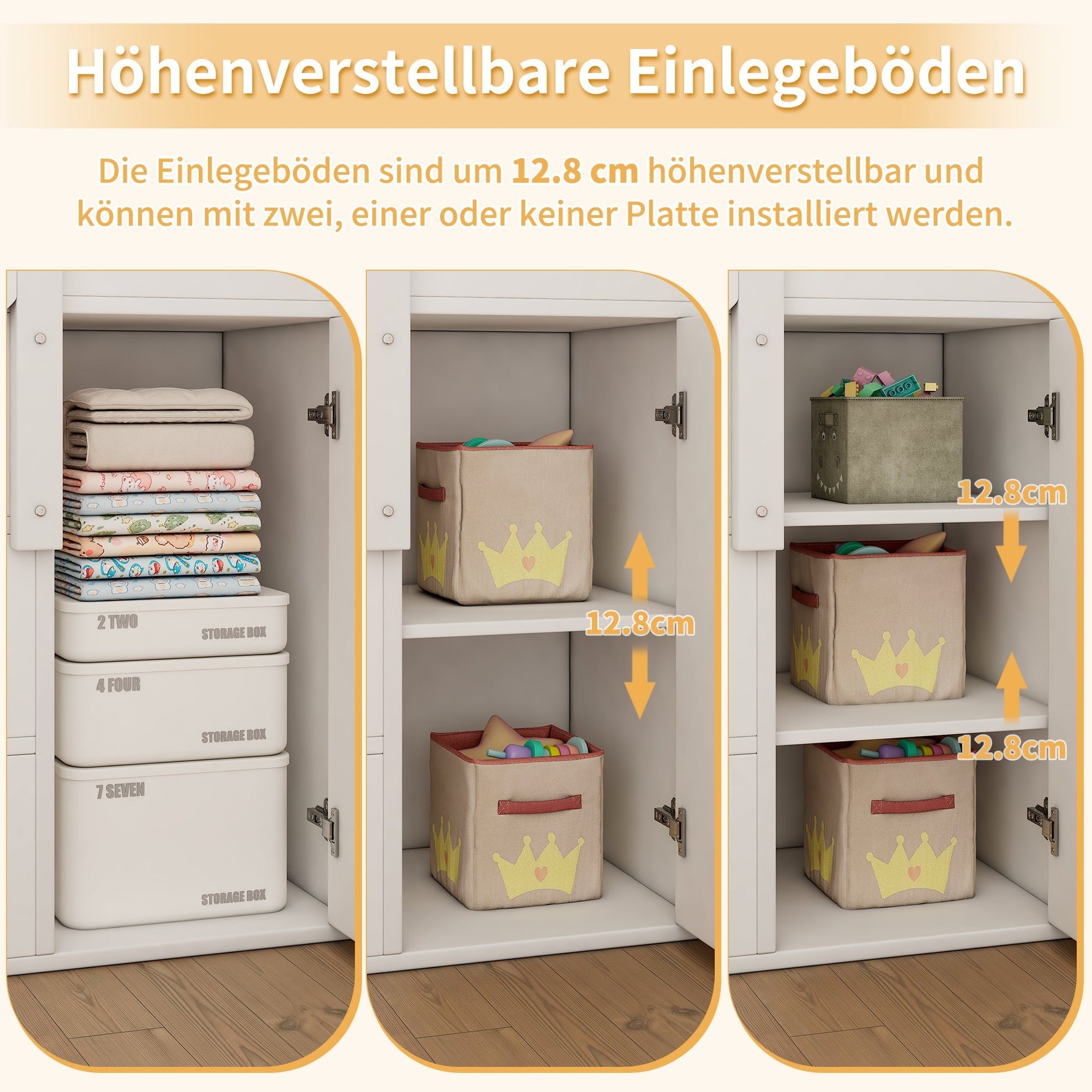 Children's Bunk Bed, Multifunctional Double Bed with Storage, White + Natural Color