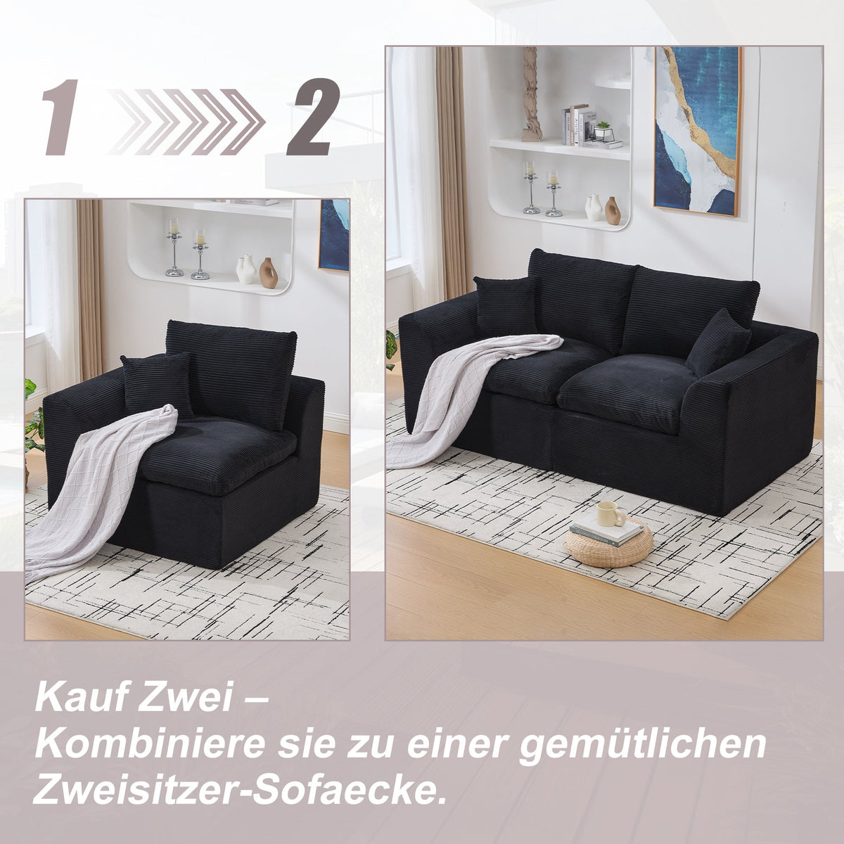 Nordic Style Single-Seater Armchair with Cushions - Fabric