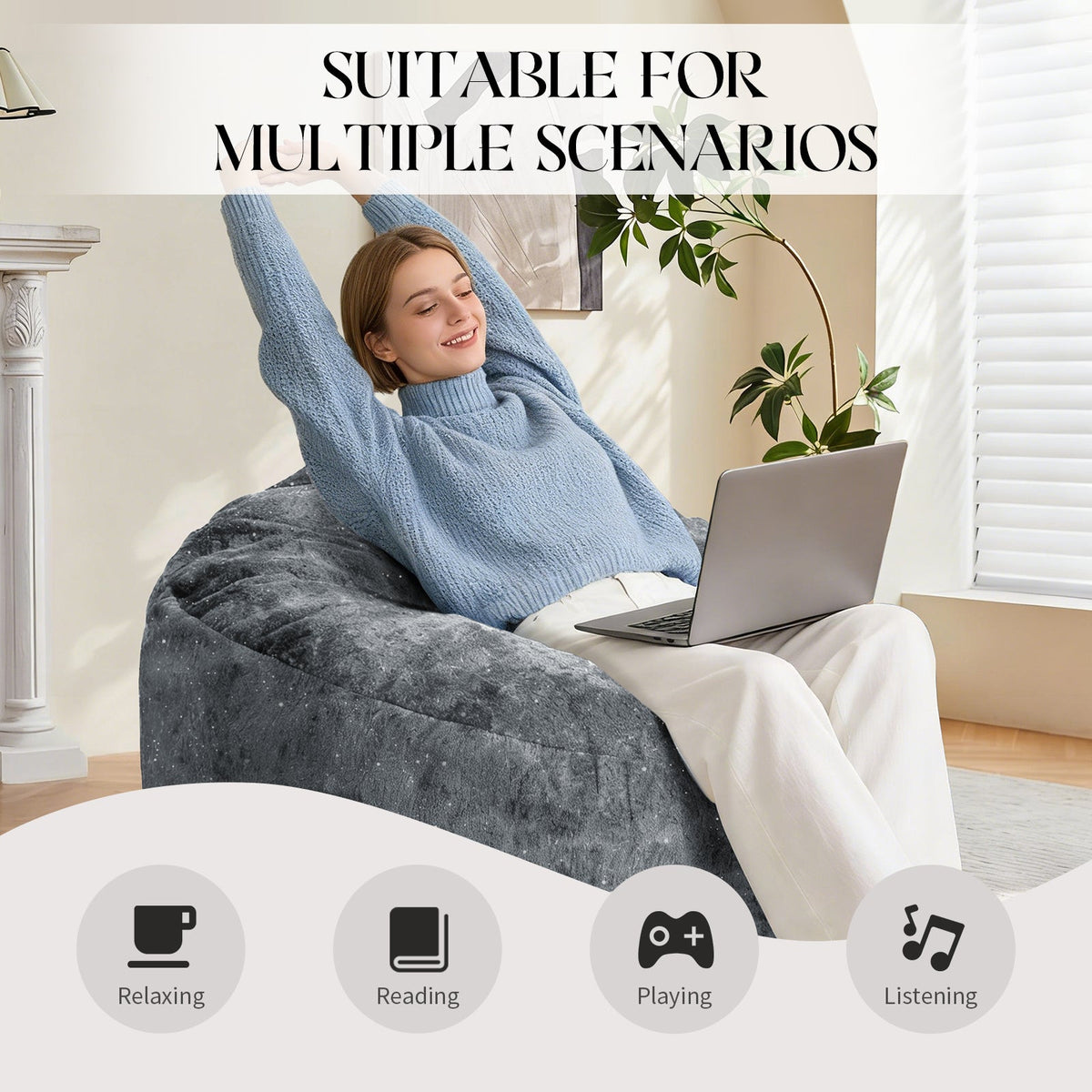 Curved High-Back Bean Bag Chair Full-Body Contour Support