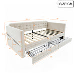 Upholstered Sofa Bed 90x190 with Storage & Drawers in Beige Velvet