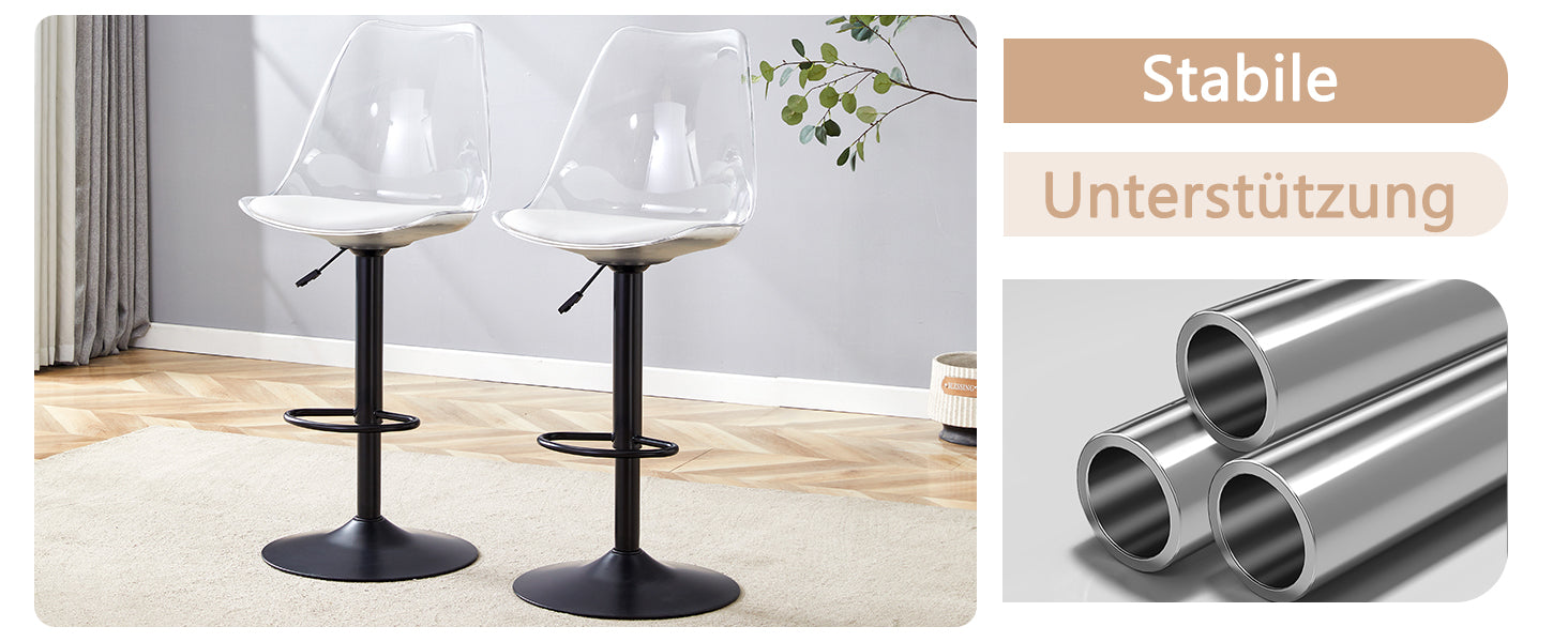Bar Stool Set of 2 Adjustable Swivel PU Leather Transparent Back - Black Metal/PU
