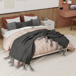 Modern Minimalist Bed Frame 160x200cm Low-Profile Base, Beige Dutch Velvet