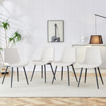 Dining Chair Set of 4 Modern Widened Seat Metal Legs - White Faux Leather