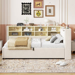 Sofa Bed, 90x200cm, Hydraulic Storage, Night Light, USB/Type-C, Velvet Beige