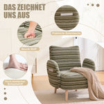 Modern Armchair with Side Pocket and Solid Wood Legs, Circular Pattern Fabric