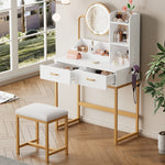 Modern Dressing Table with LED Mirror, Stool & Power Outlets, White