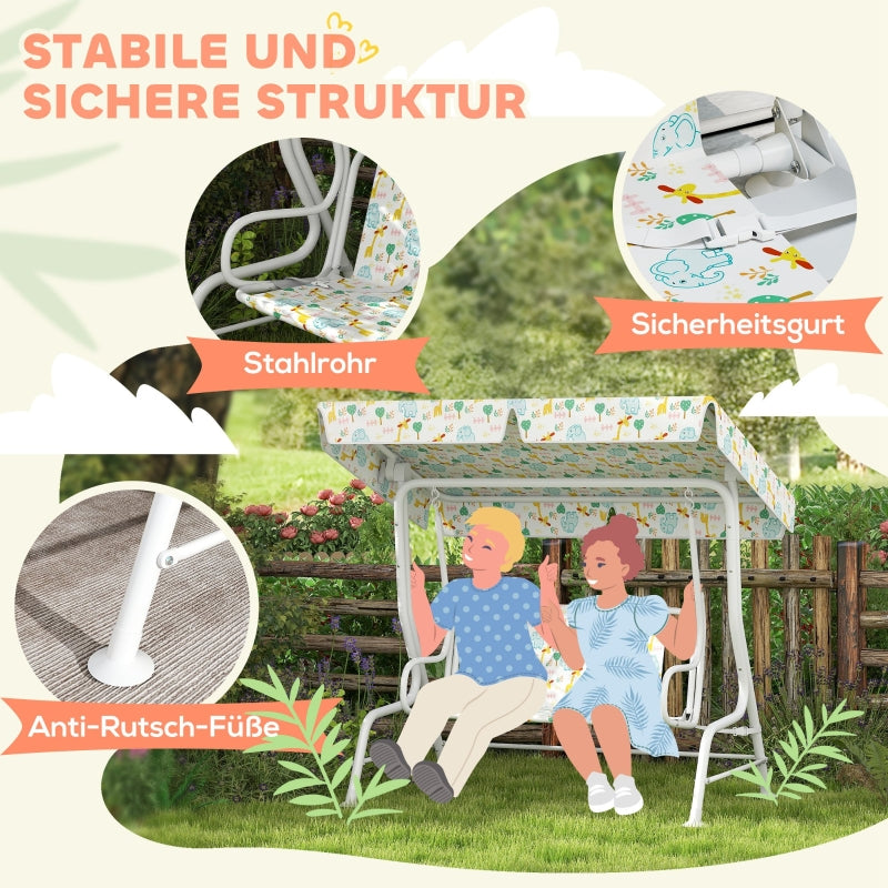 Children's Swing, 2-Seater, 60 kg, White Steel