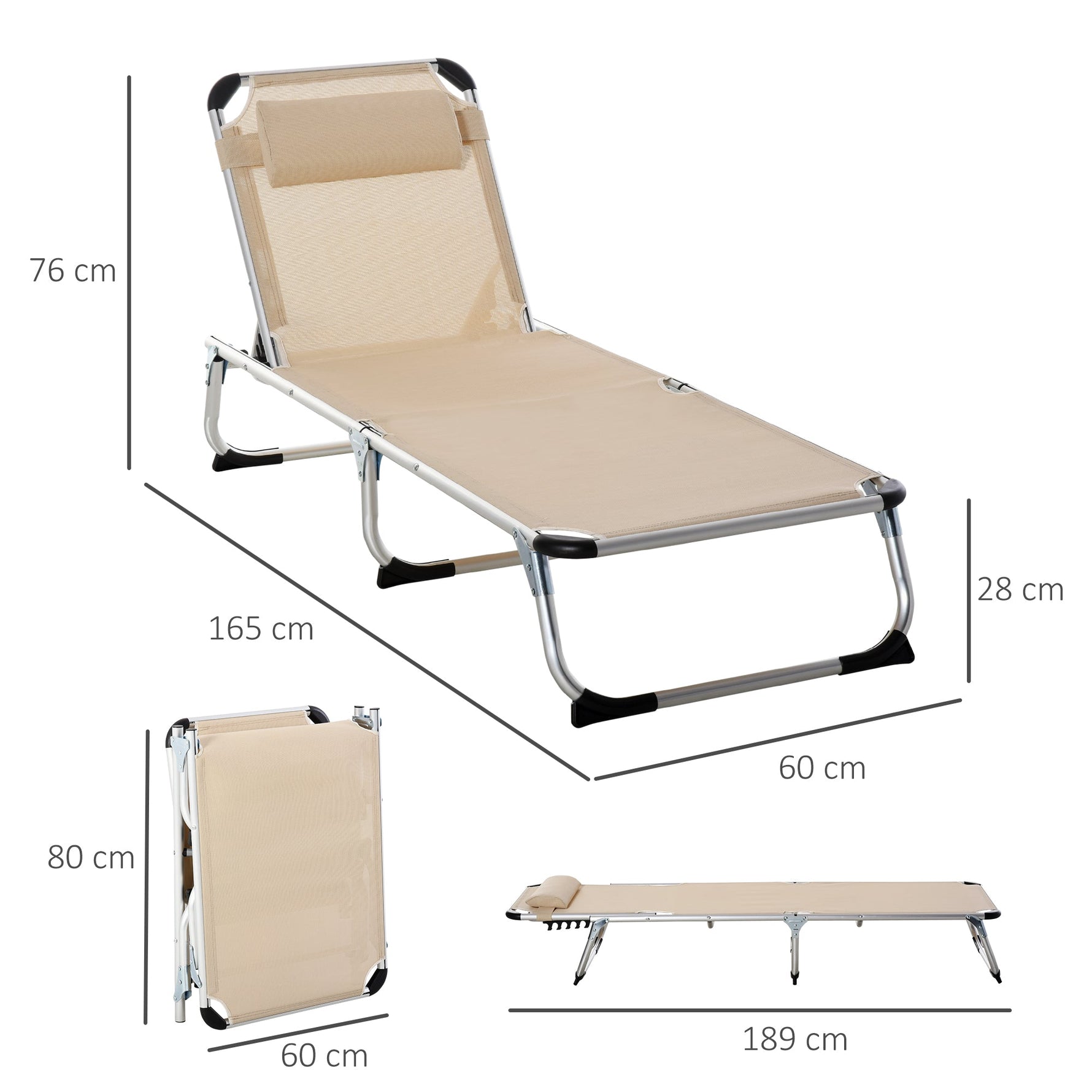 Garden Lounger 5-Way Adjustable Foldable Ergonomic, Aluminum Mesh Fabric Beige