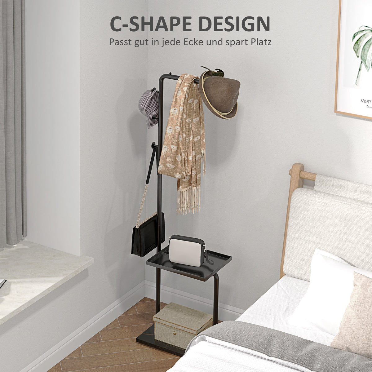 Coat Rack with Hooks & Tray, Hallway, Black