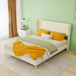 Upholstered Bed with Soft Headboard & Mattress, 140x200 cm, Beige