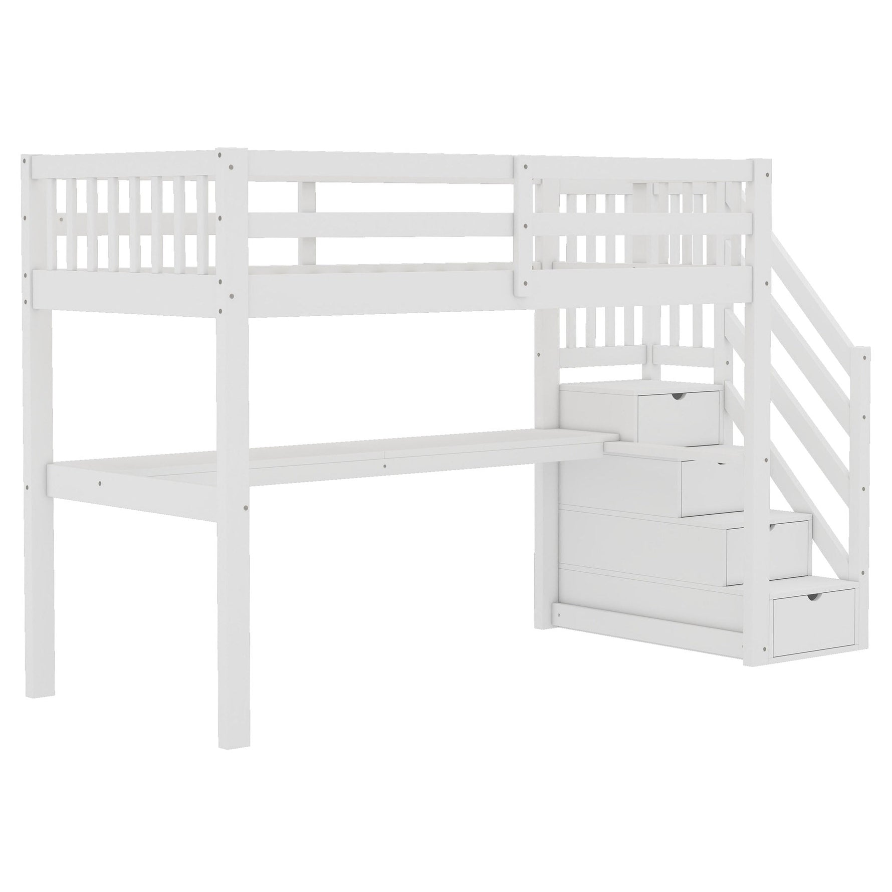 Loft Bed 90x200 Storage Drawers Under-Bed Desk - White