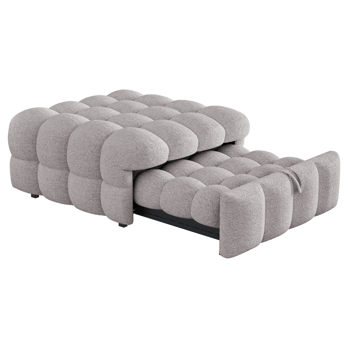 Upholstered Bed 2-in-1 Footstool Pull-Out Single Sofa Teddy Fabric Grey