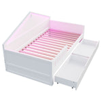 Children's Bed 90x200 cm with LED Light Strip and Storage Drawers, White