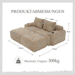 Modular Sofa 2-Person 2 Ottomans Cup Holder Storage Corduroy Khaki