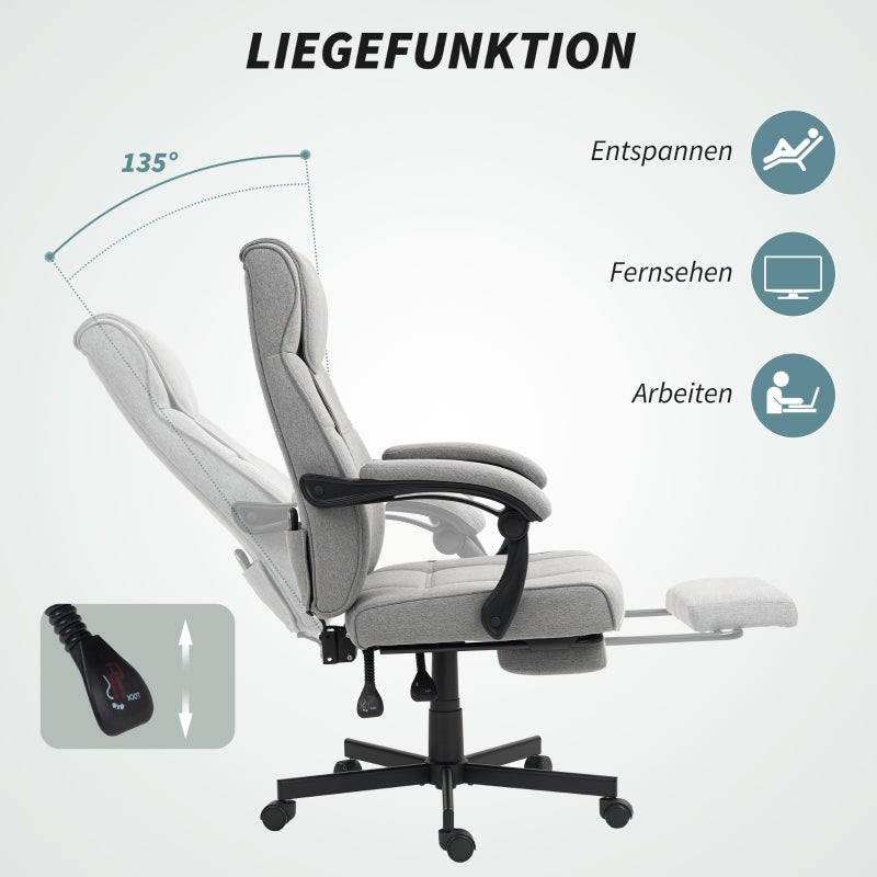 Office Chair, Ergonomic Massage Reclining Footrest, Grey Linen Look