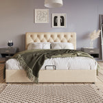 Hydraulic Upholstered Bed 140x200cm with Storage, Natural