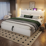 Wooden Flatbed 180x200cm with Hydraulic Storage & USB, White