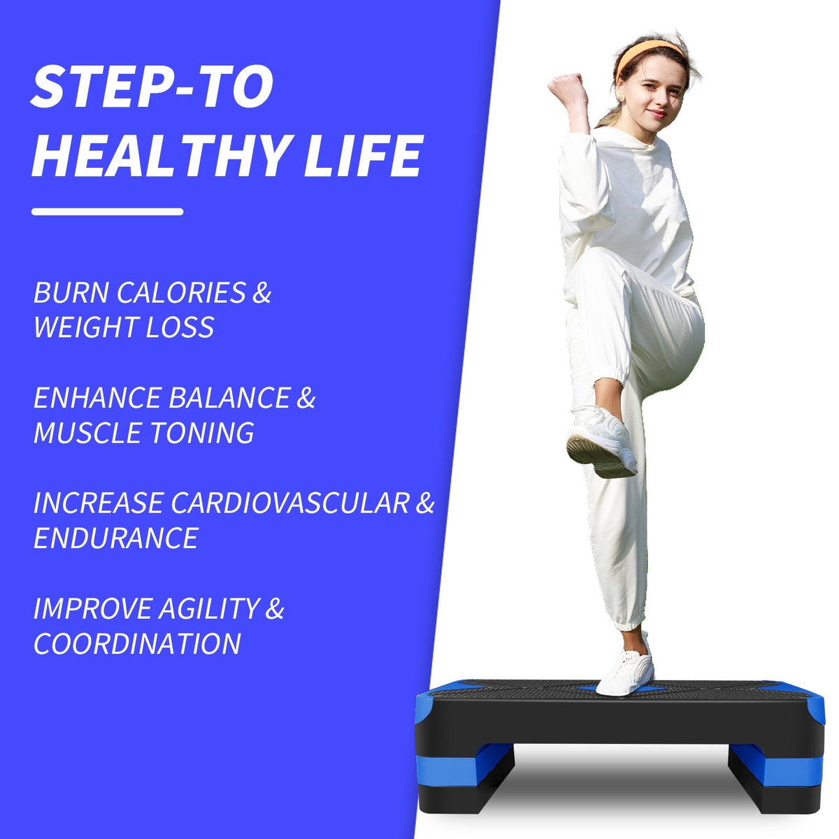 Aerobic Step, Adjustable Height, 68.5cm, Blue