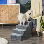 Dog Stairs 4-Step, Pet Stairs 35cm, Plush Look, Light Grey