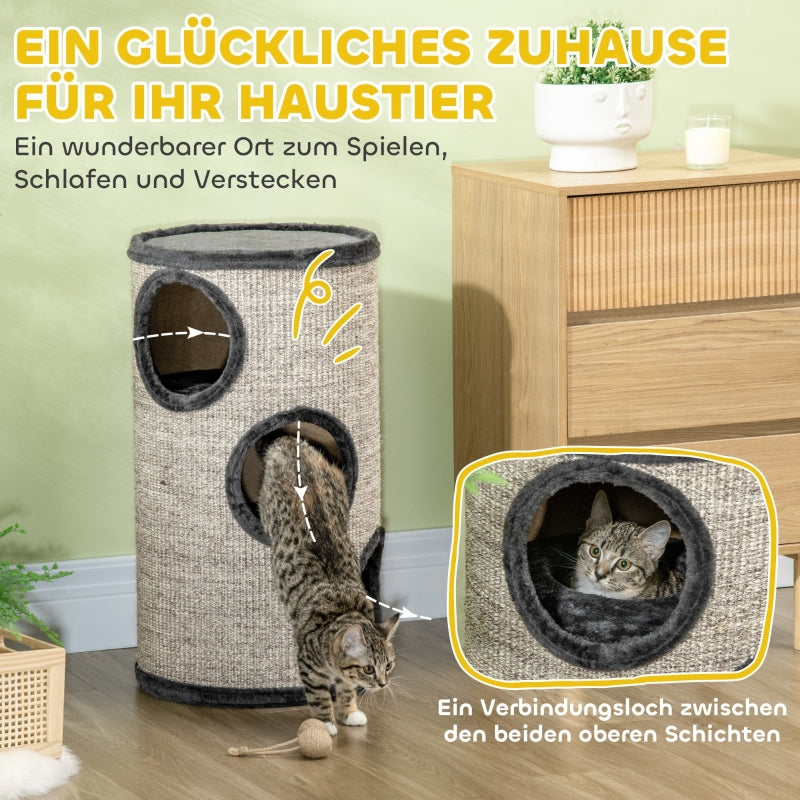 Cat Scratching Barrel, 3-Tier Sisal Rope Surface, Grey