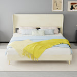 Upholstered Bed with Soft Headboard & Mattress, 160x200cm, Beige