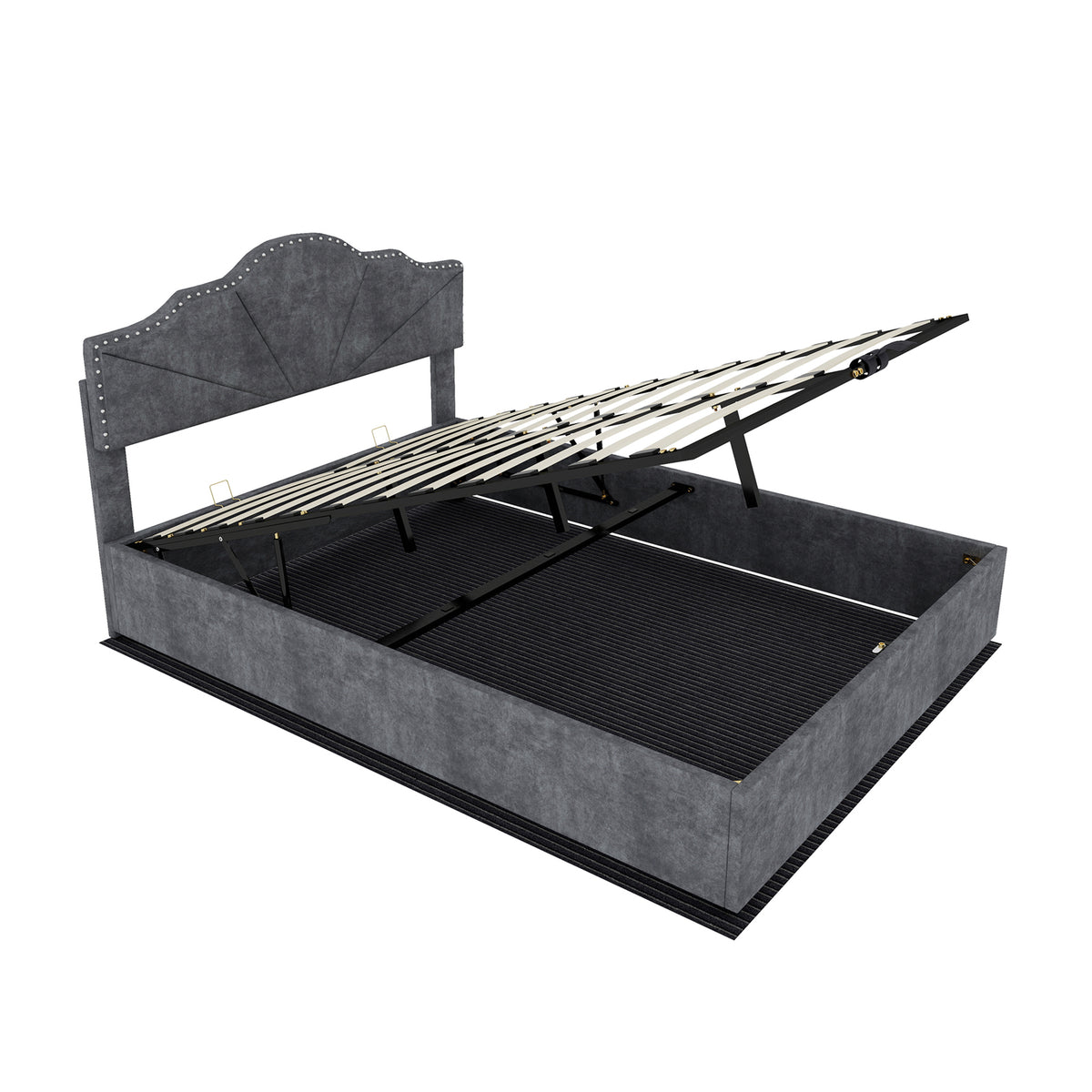 Modern Soft Bed 140x200cm with Mattress & Storage - Gray