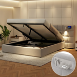 Upholstered Bed 180x200cm Hydraulic Storage USB Wireless Charging Lamp - Linen Grey