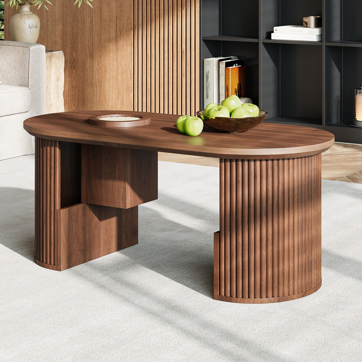 Modern Retro Coffee Table with Vertical Texture, 105x50x46.5cm, Walnut