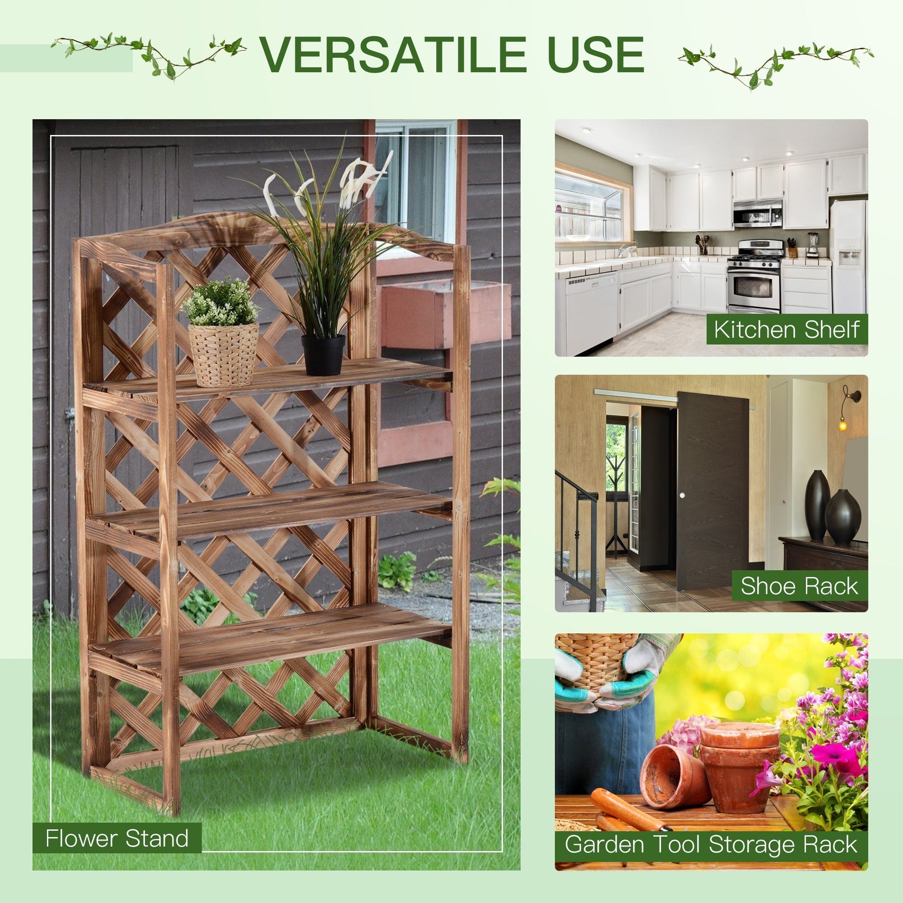 Flower Stand 3-Tier, Indoor & Outdoor, Fir Wood