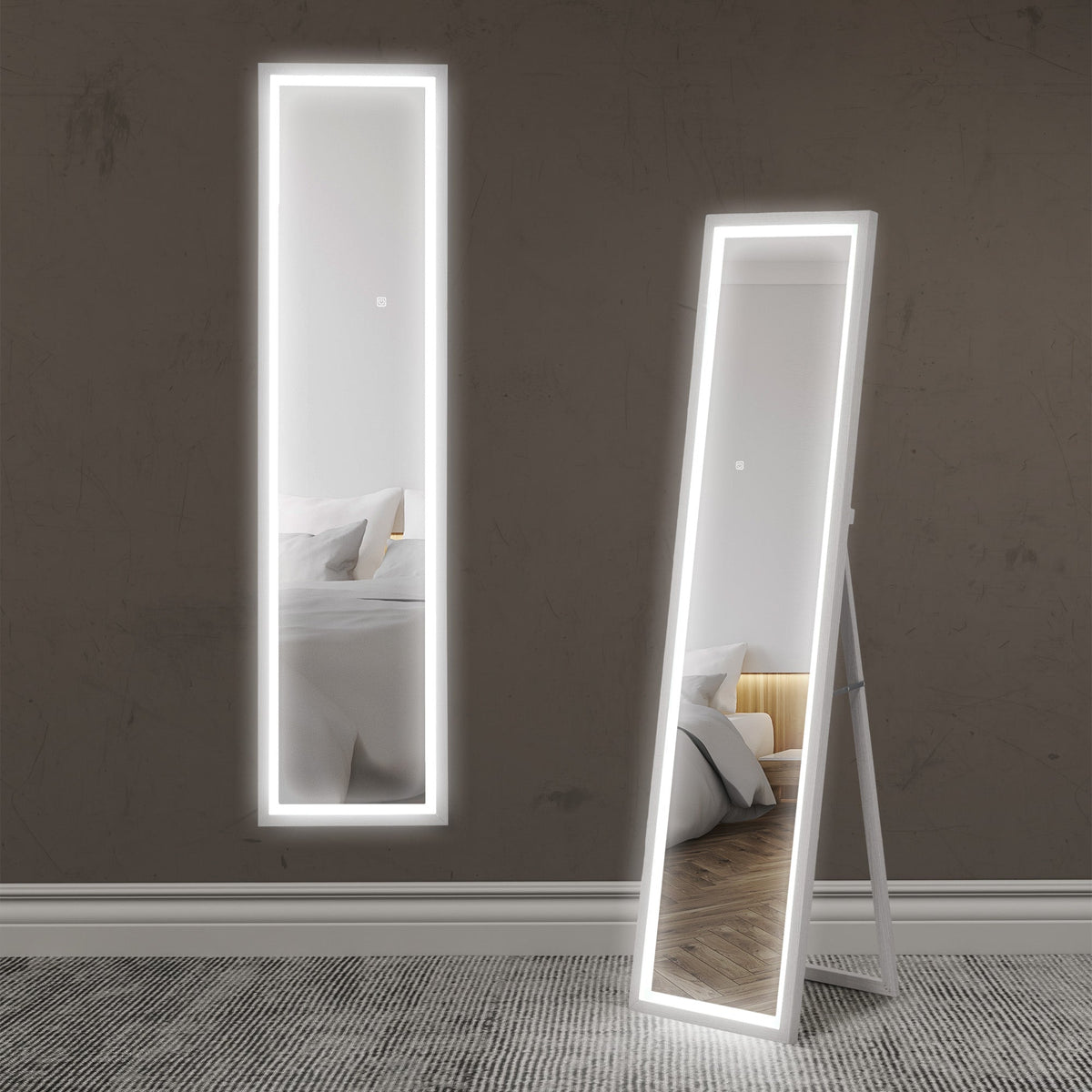 Full-Length Mirror, LED Light, Touch Control, White