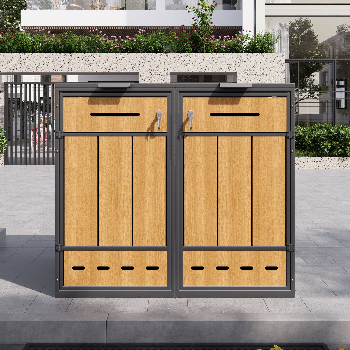 Bin Storage Unit, 120-240 Litre Capacity, Double Door, Lockable with Ventilation, Galvanized Steel