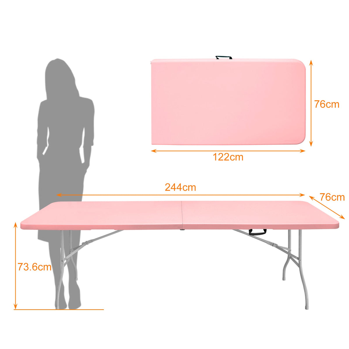 Folding Table 243.9cm Heavy Duty Portable Pink