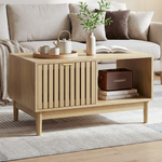 Mid-Century Modern Coffee Table with Drawer and Open Shelves, 80cm, Oak Color