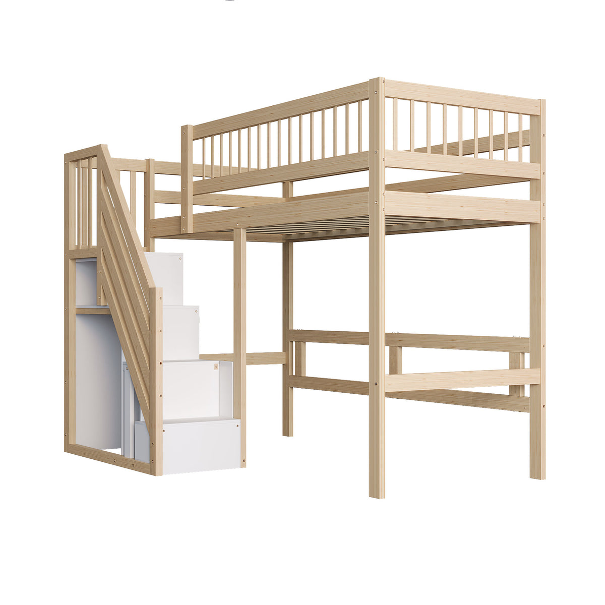 Solid Wood Bed 90x200 with Storage Stairs - Wood Color